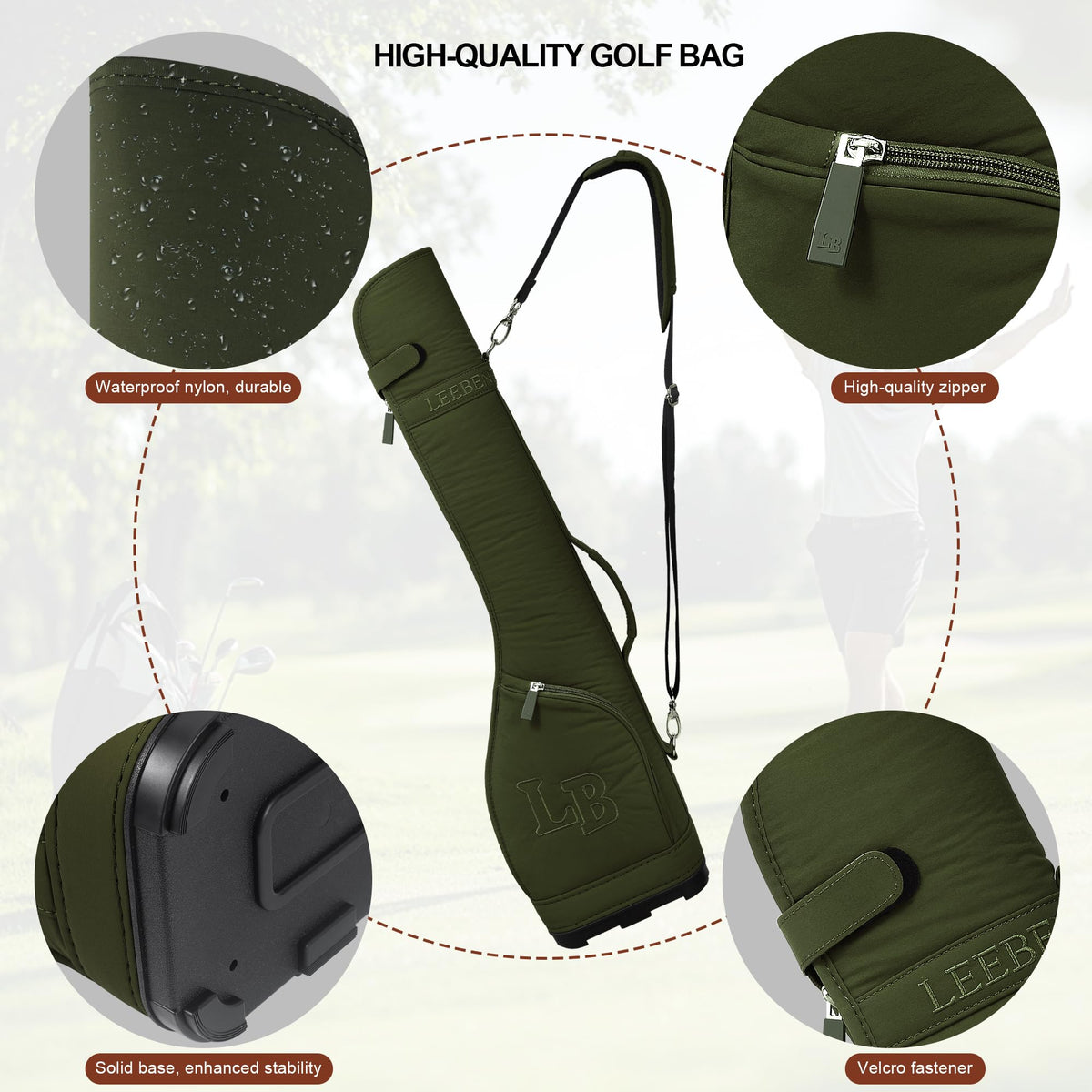 LEE BENEDICT GOLF lightweight bag side view with easy-access pockets