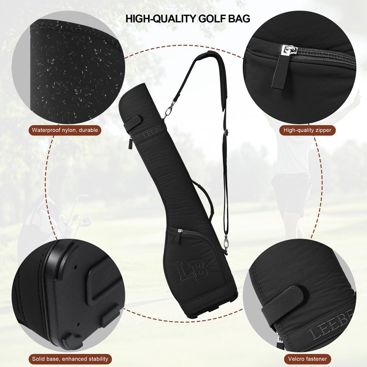 Lee Benedict Golf travel bag with shoulder strap detailed for versatile carrying.