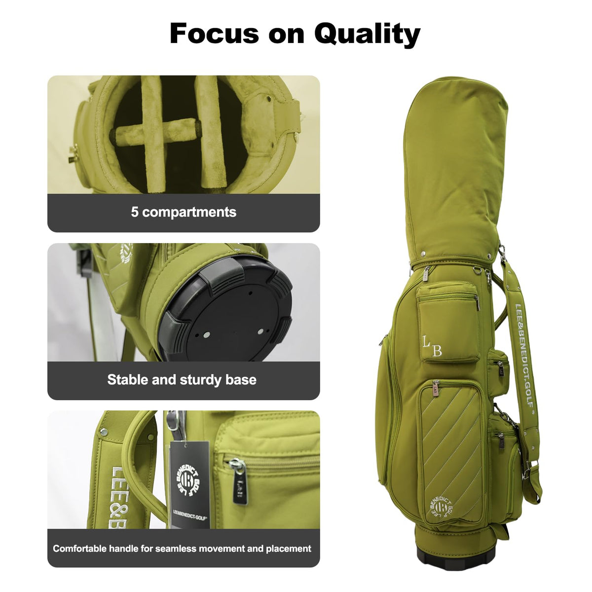 L&B 5 Way Cart Bag top view highlighting five dividers for quick access