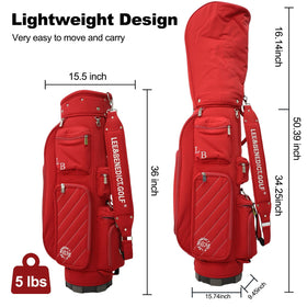 Leebenedict Golf 5 Way Bag rain-ready nylon and waterproof zippers protect gear.
