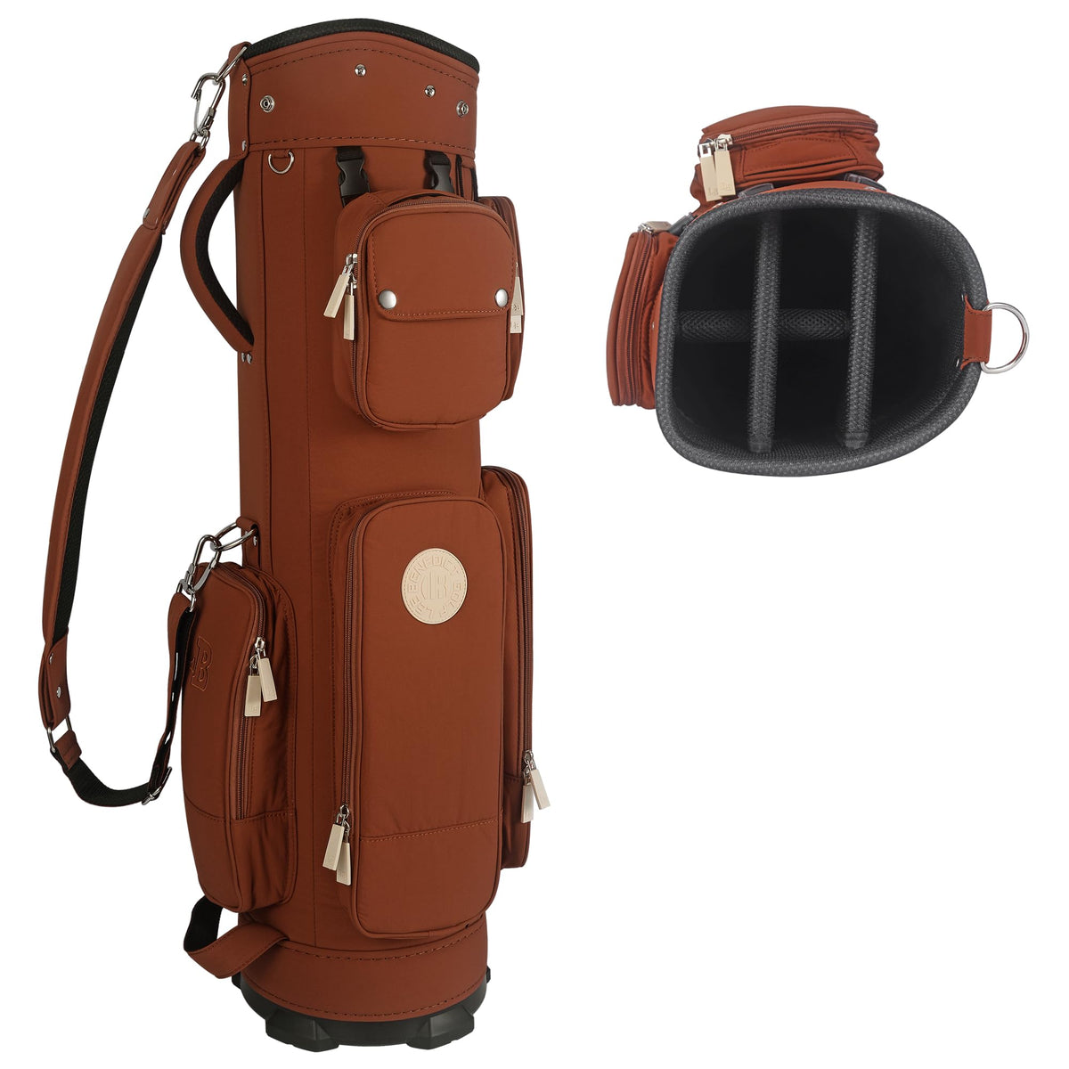 LEE BENEDICT GOLF cart bag with a 5-way divider for organized clubs and protected gear.