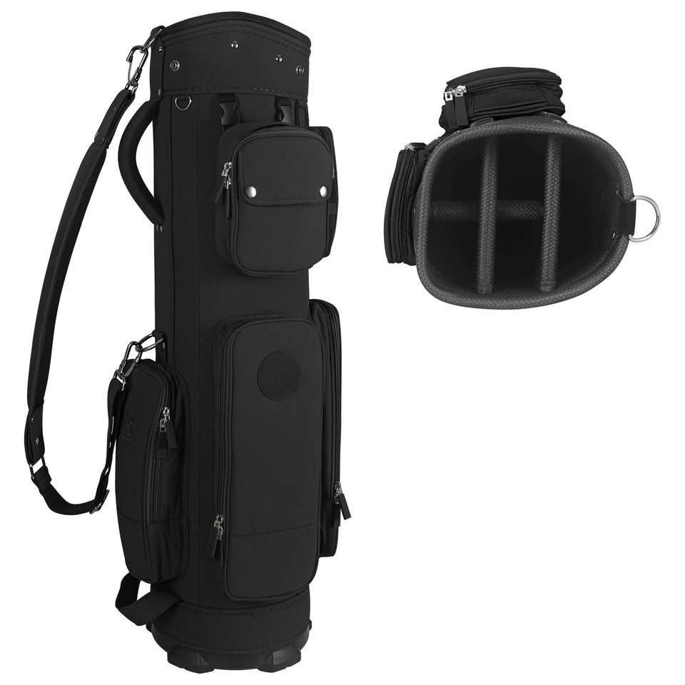 LEE BENEDICT GOLF cart bag with 5-way divider keeps clubs organized during transport.