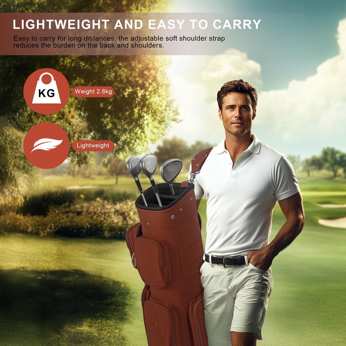 LEE BENEDICT GOLF lightweight bag at 2.8 kg for easy carrying.