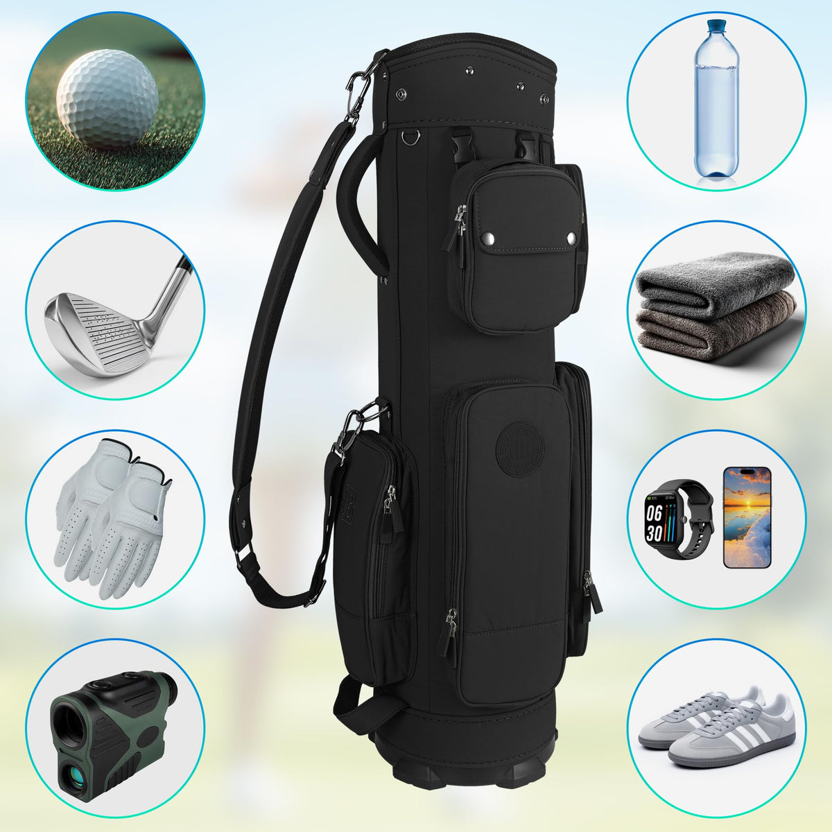 LEE BENEDICT GOLF six-pocket organizer for easy access to essentials.