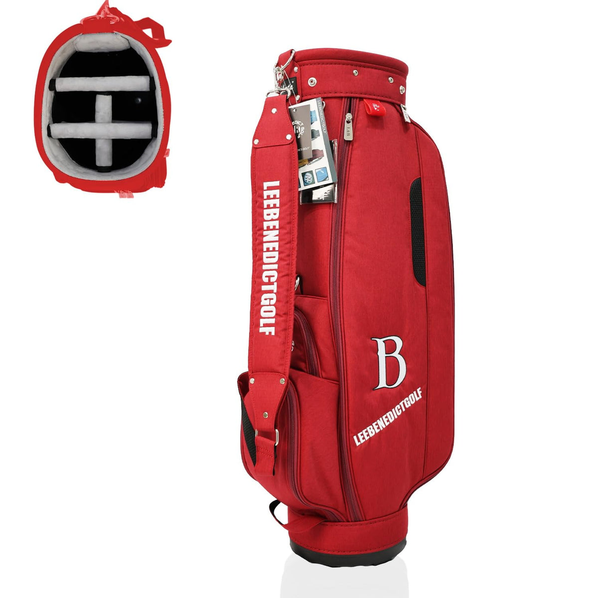 LEE BENEDICT GOLF L&B 5 Way Cart Bag front view with waterproof zippers for rain protection