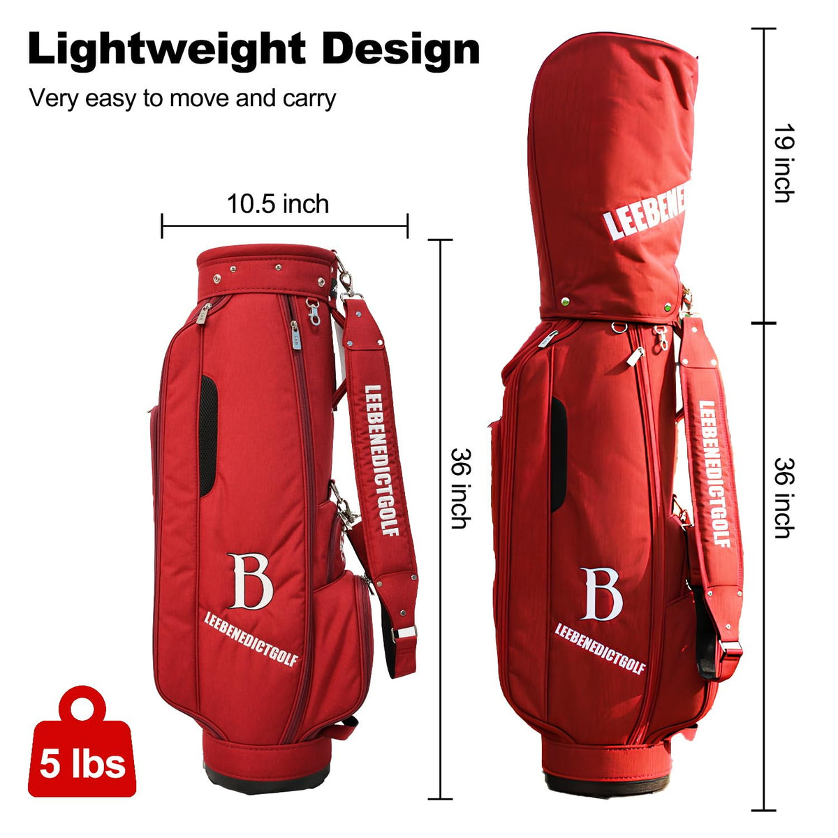 LEE BENEDICT GOLF L&B 5 Way Cart Bag sturdy base supports stable placement