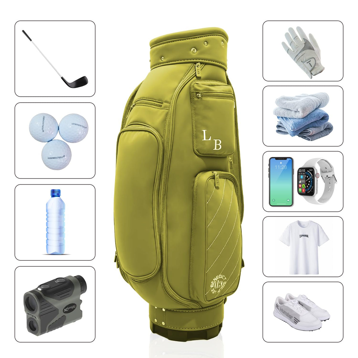 LEEBENEDICT GOLF bag offers 9 pockets for organized gear.