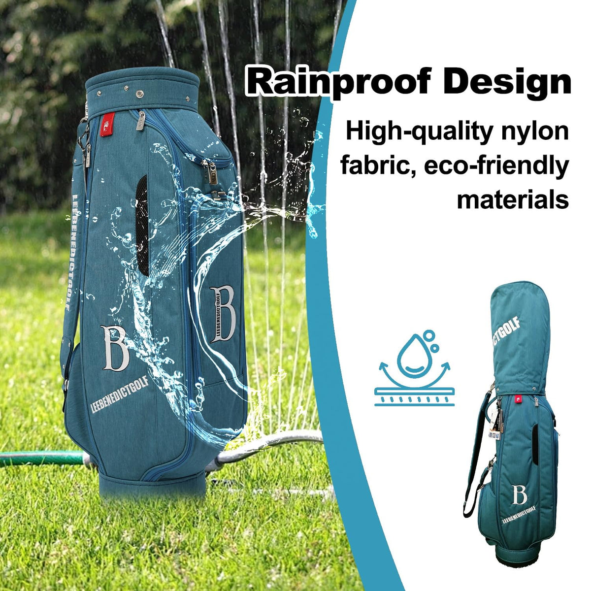 LEE BENEDICT GOLF L&B bag with six pockets for gear organization on the course.