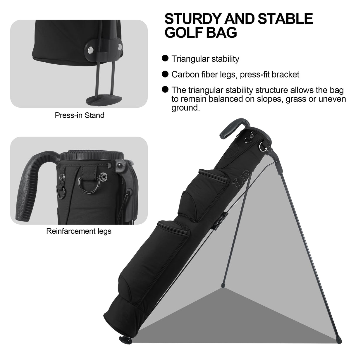 lee benedict golf retractable stand deployed; stable support on ground.