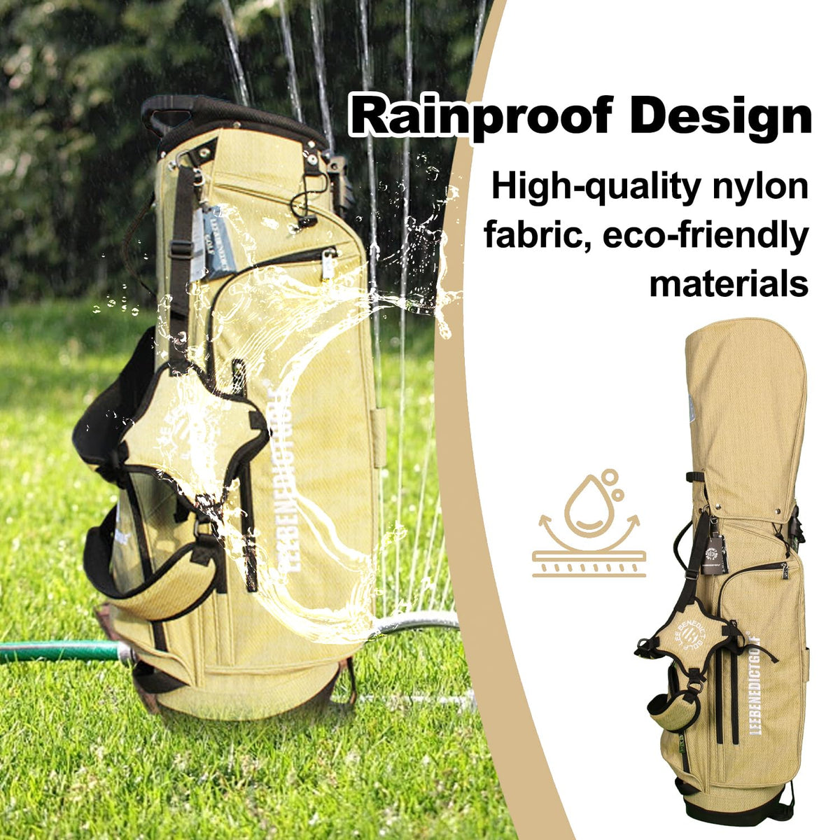 Lee Benedict Golf stand bag features five zip pockets for secure storage.