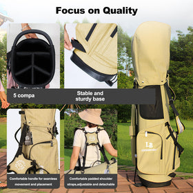 Lee Benedict Golf stand bag five-way top dividers keep clubs organized during play.