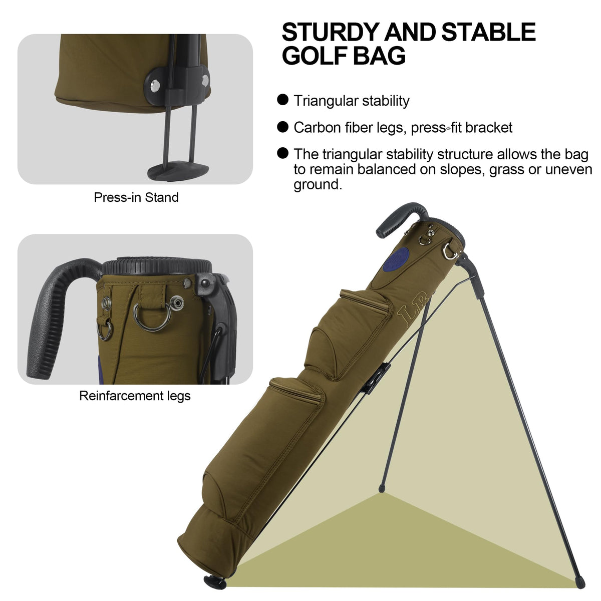 LEE BENEDICT GOLF two-way top dividers keep clubs organized and accessible.