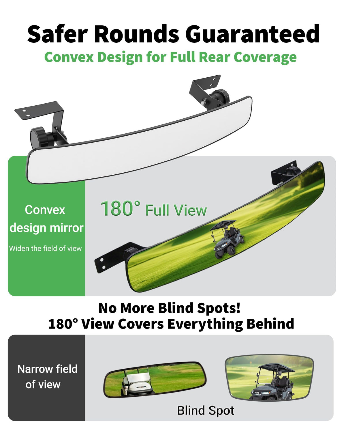 LEETOTOP universal fitment mirror compatible with EZGO, Club Car, Yamaha carts.