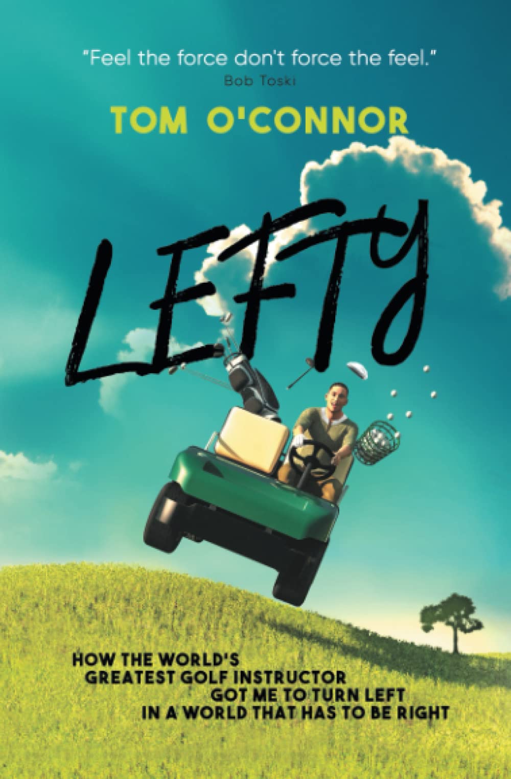 Lefty book cover showing a right-to-left journey to inspire golfers to explore non-dominant skills