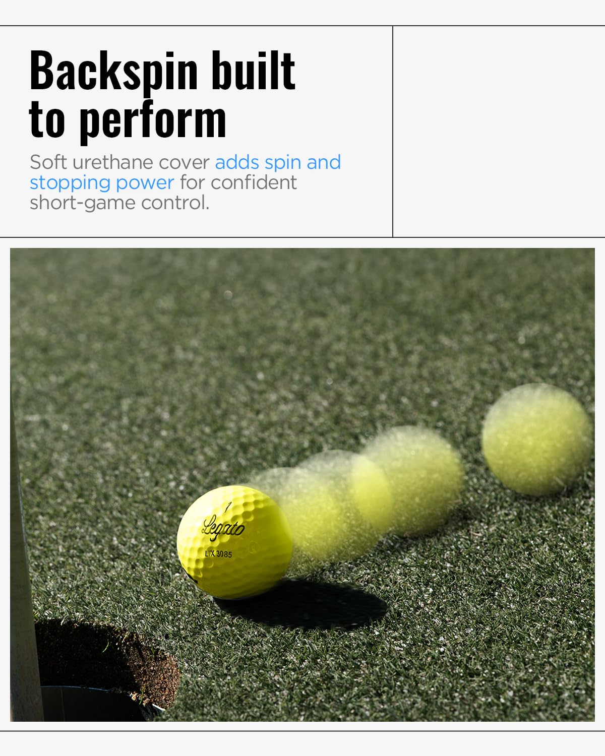 Legato LTX3085 yellow finish improves visibility on sunny fairways.