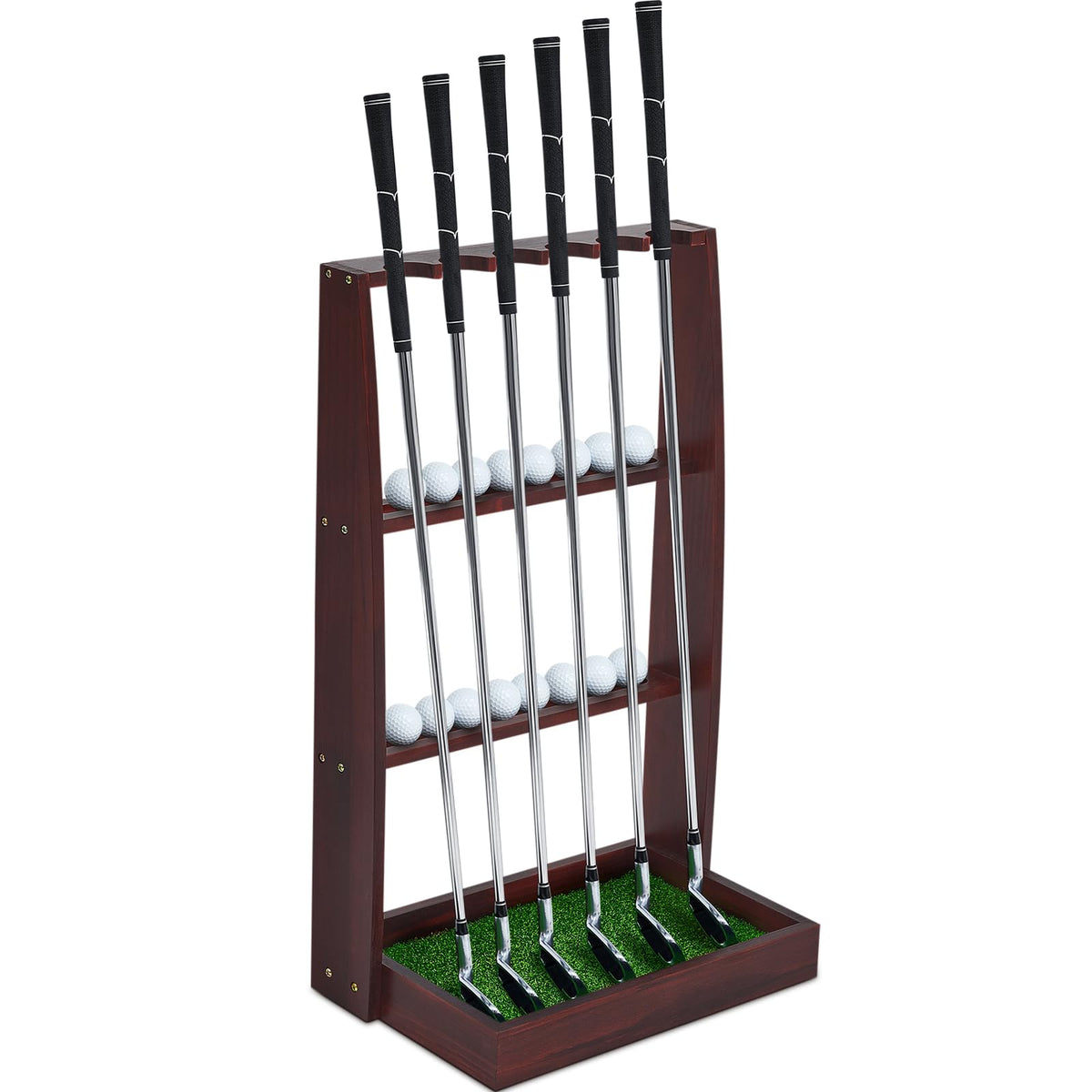 Lenwen golf putter stand holds six clubs and sixteen balls for organized practice sessions