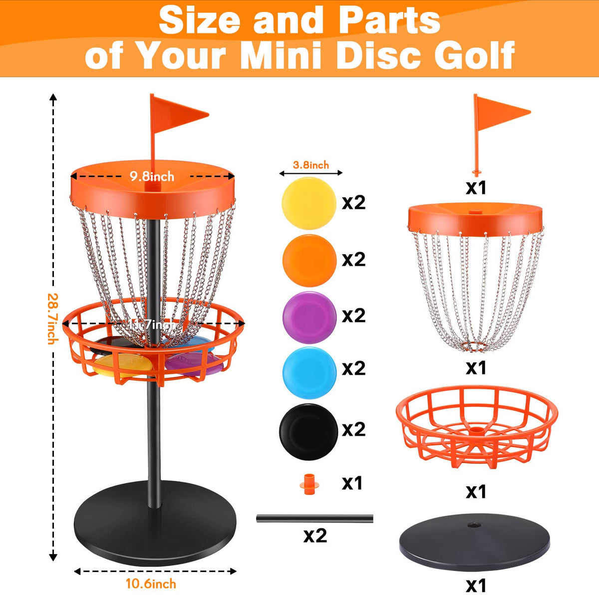 Lenwen mini disc golf basket base with galvanized chains supports durable use indoors or outdoors.