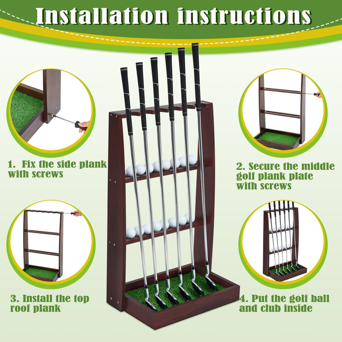 Lenwen pine golf club rack with portable design for easy repositioning