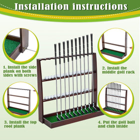 Lenwen wooden golf rack stores 13 clubs and 30 balls for tidy storage