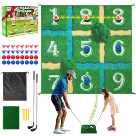 Lerine golf chipping game tic-tac-toe mat in action showing grid layout for skill practice