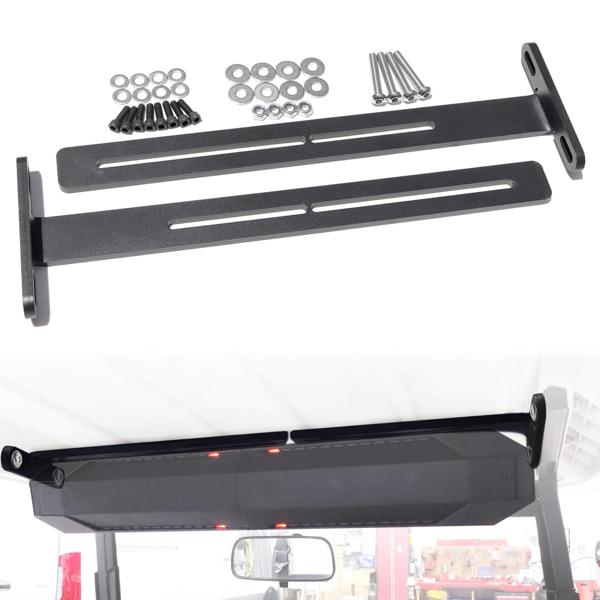 Lesiyou golf cart T-bracket mounted on roof showing adjustable fit.