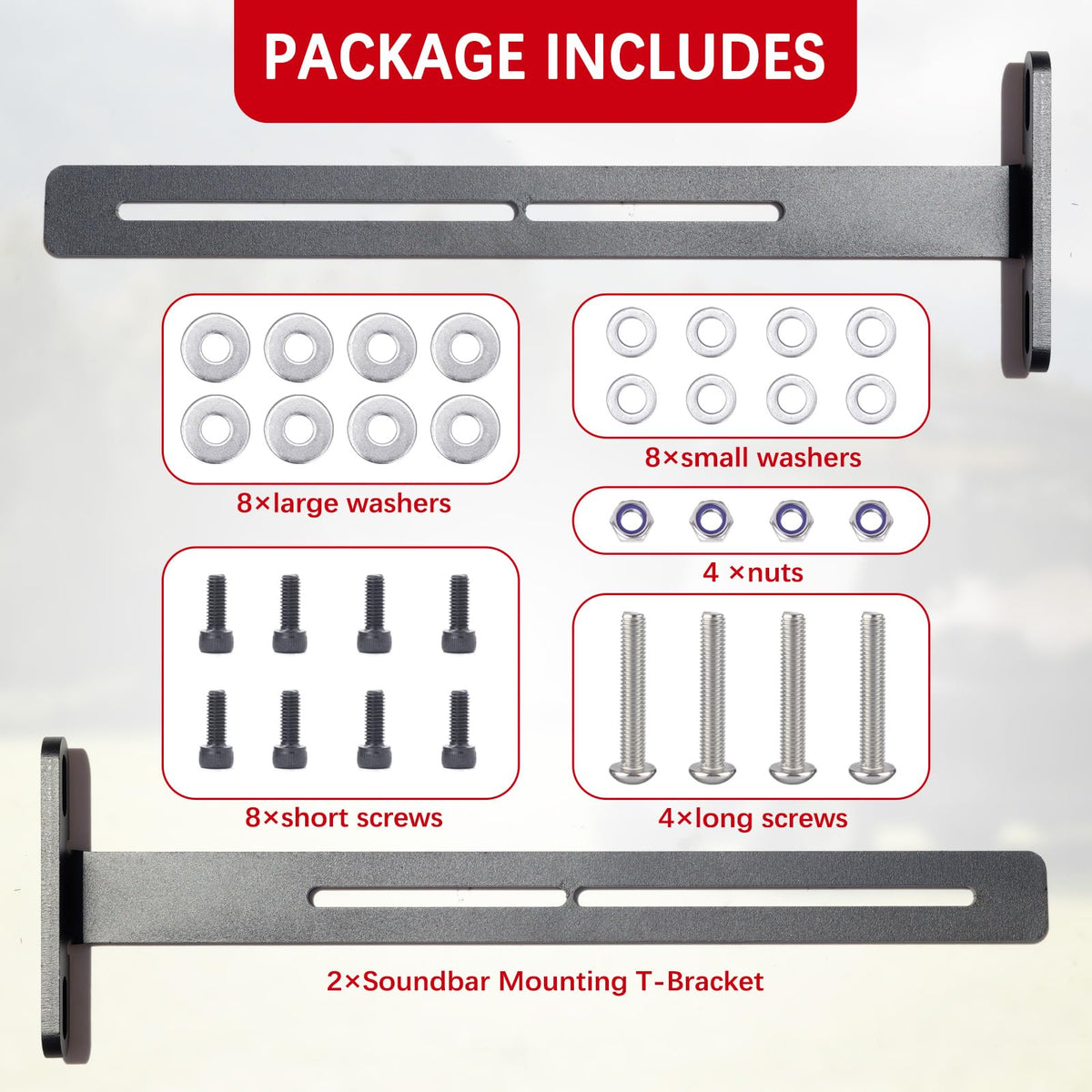 Lesiyou hardware kit includes all mounting pieces for setup.