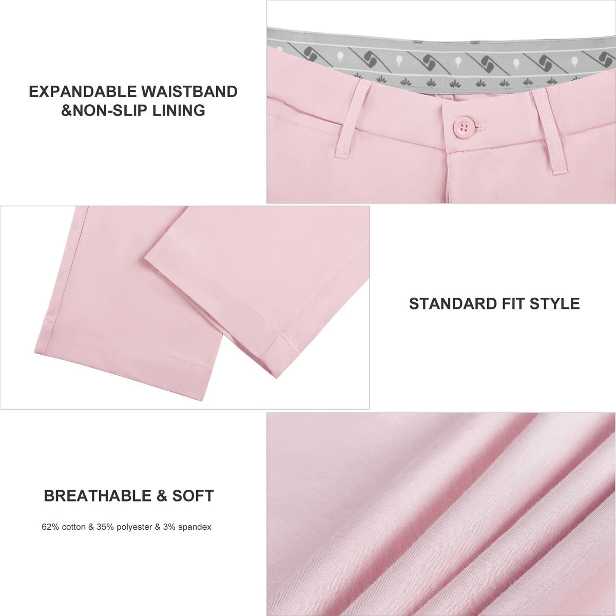 Lesmart model wearing pink golf pants on the course.