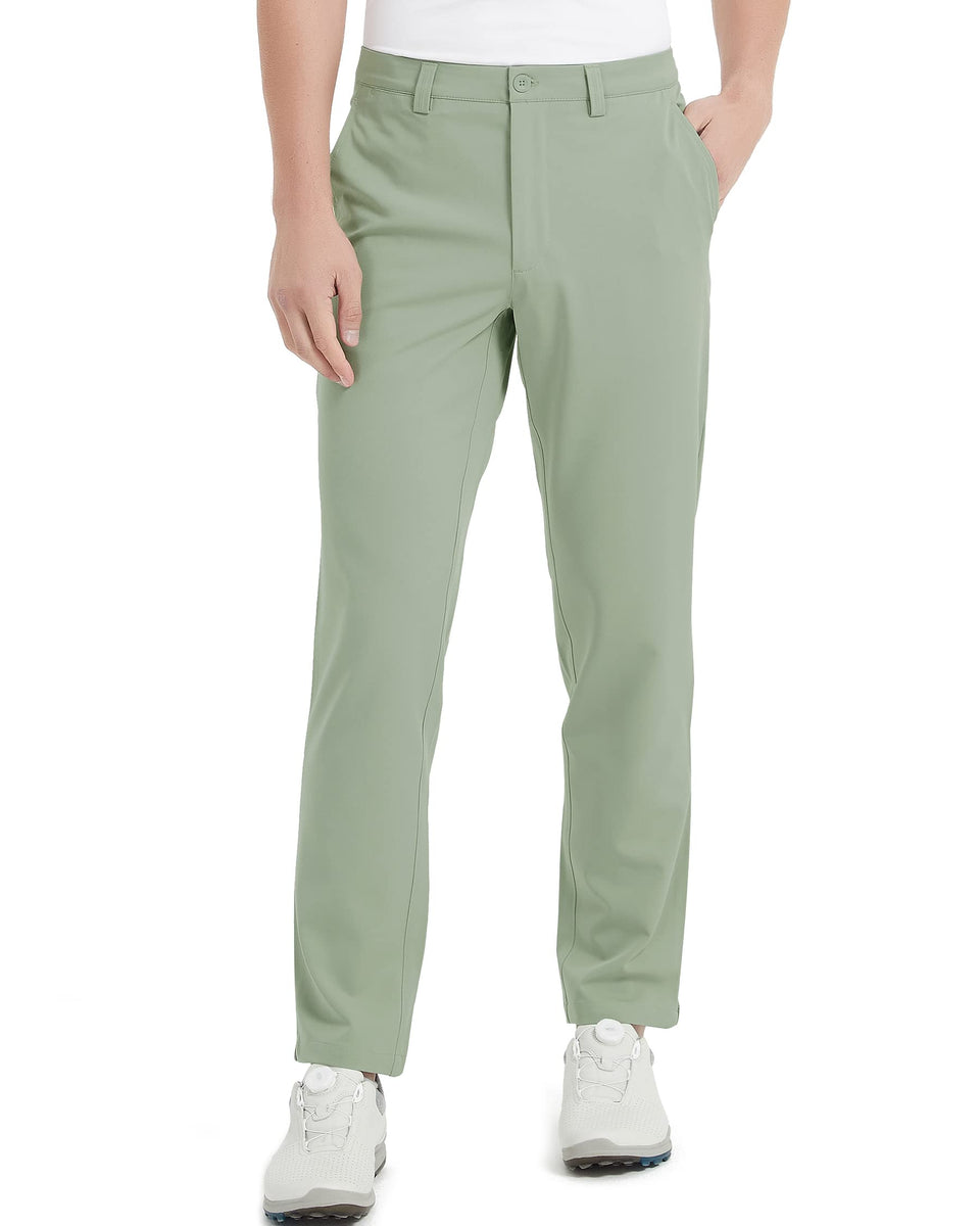 Lesmart men's golf pants front view showing four-way stretch for mobility.