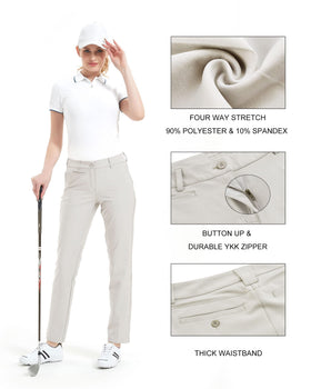 Lesmart women's golf pants back pockets with buttons for secure storage.