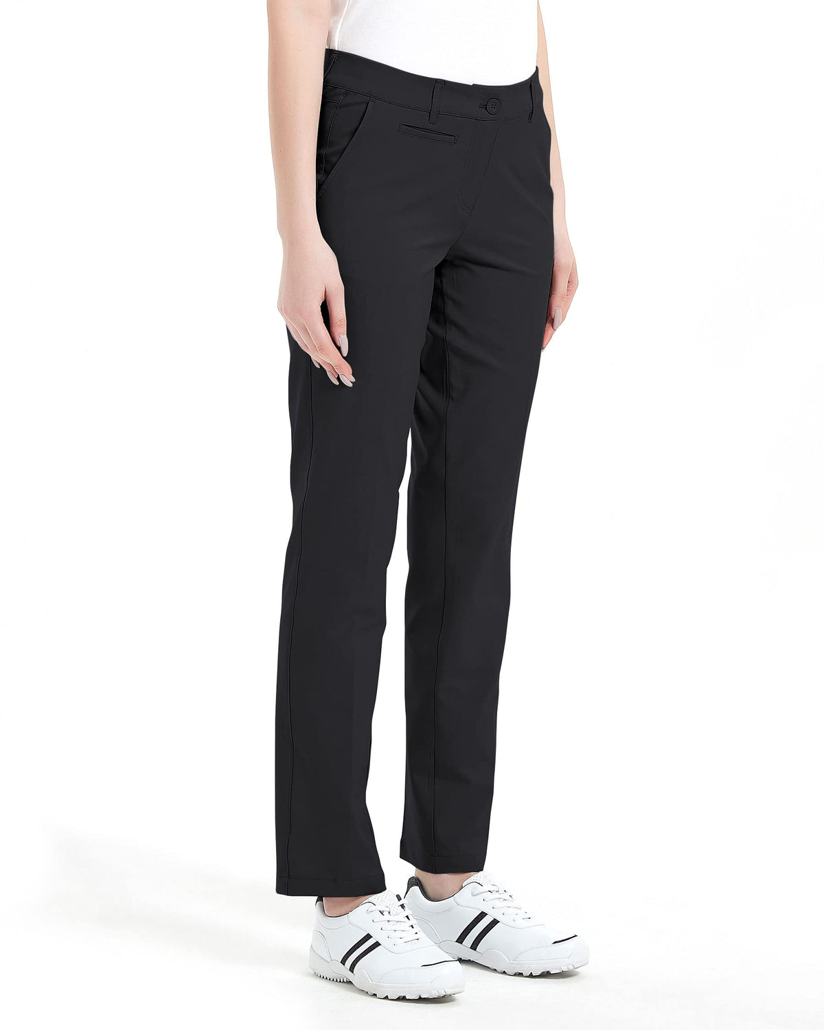Lesmart women's golf pants in lightweight fabric for hot days and comfort.