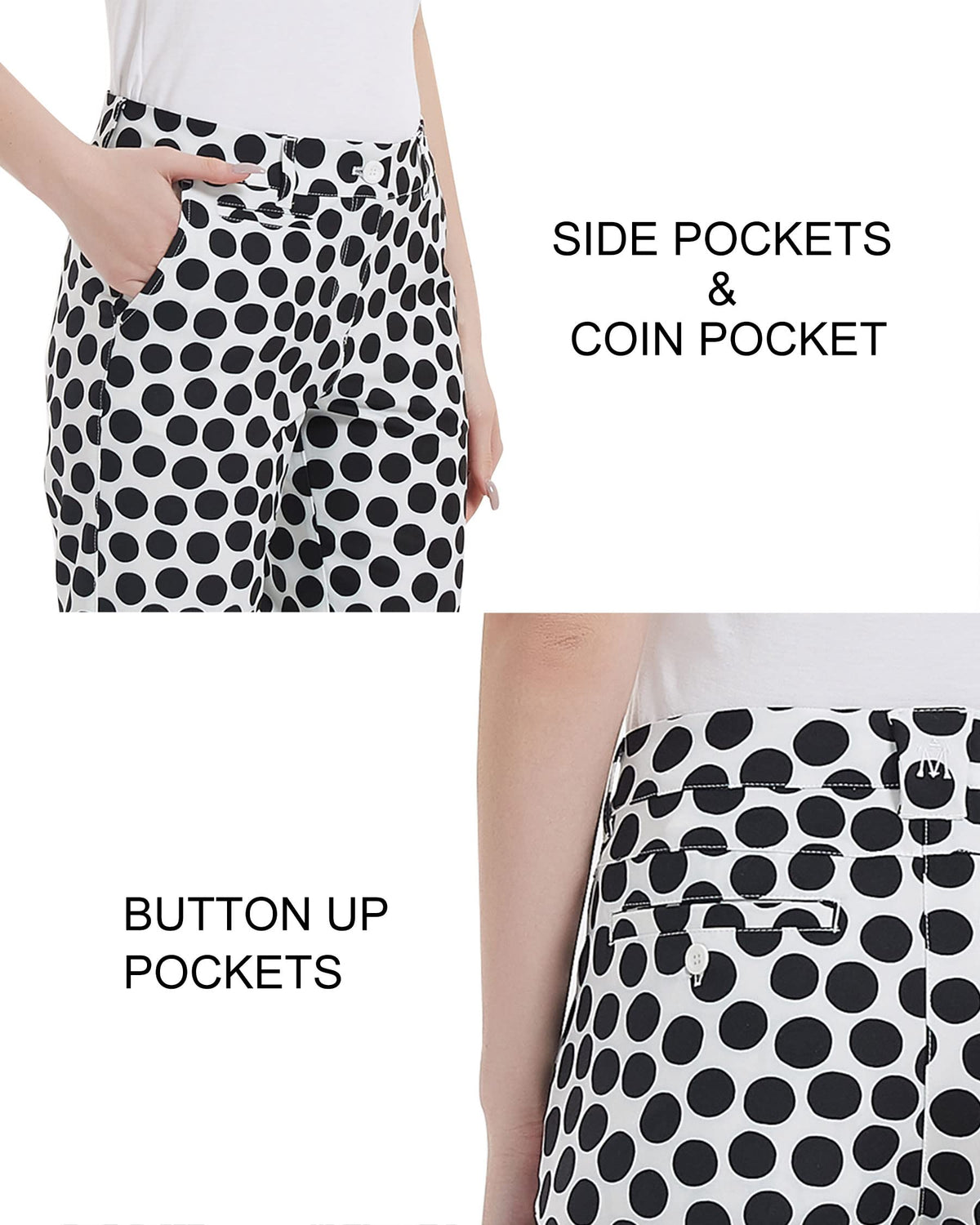 Lesmart women's golf pants polka-dot style for a playful, professional look.