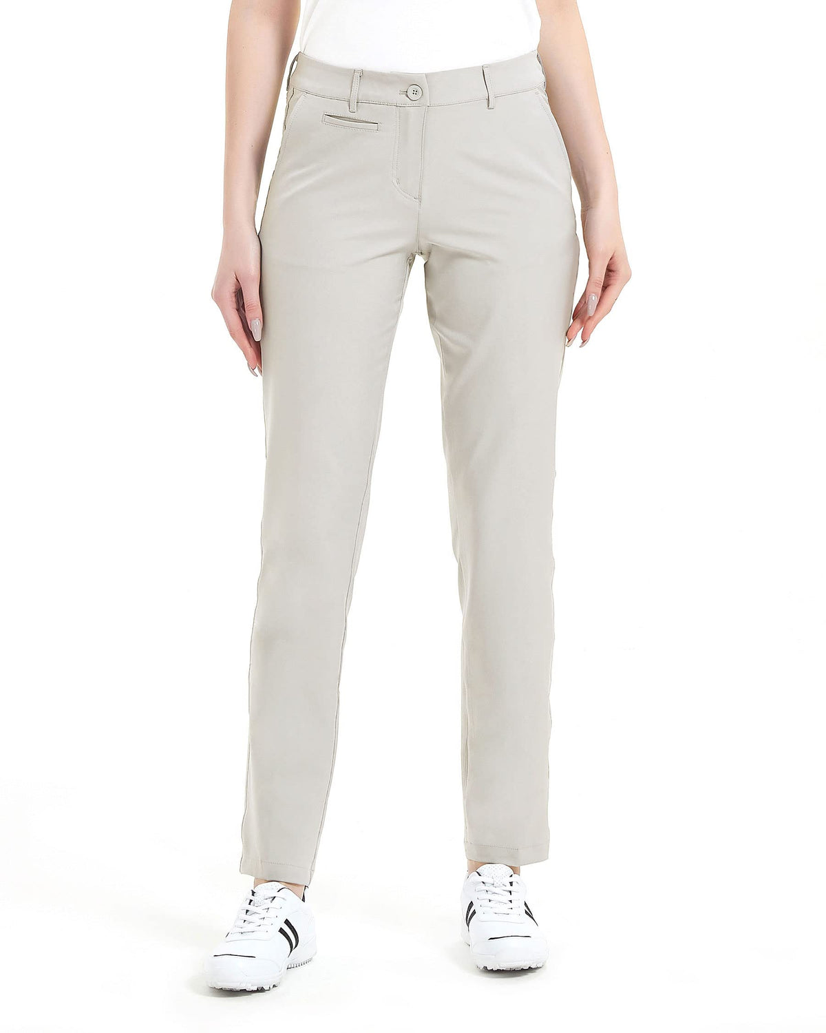 Lesmart women's golf pants with side pockets keep essentials secure on the course.
