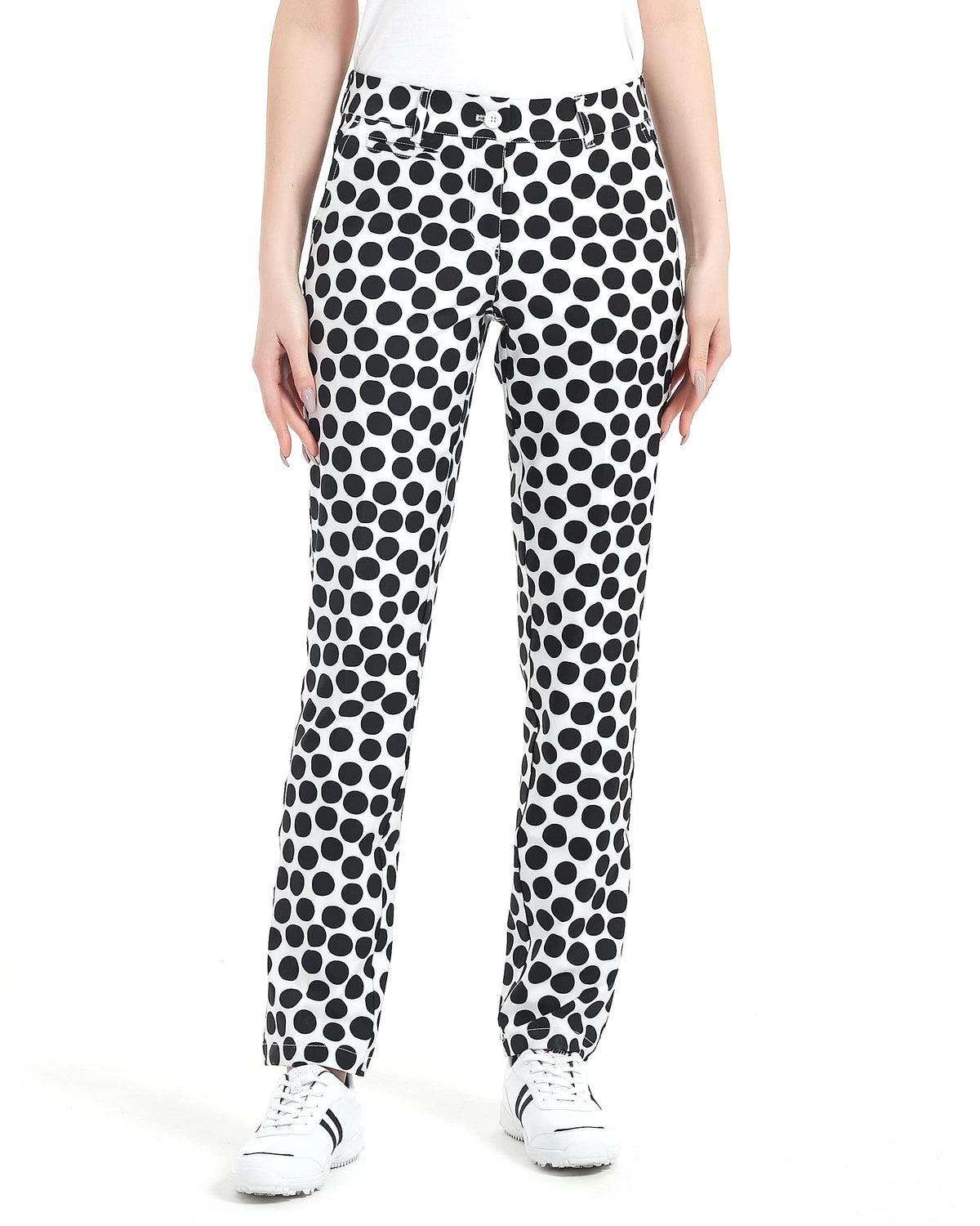 Lesmart women's golf pants stretch fabric for maximum on-course mobility.