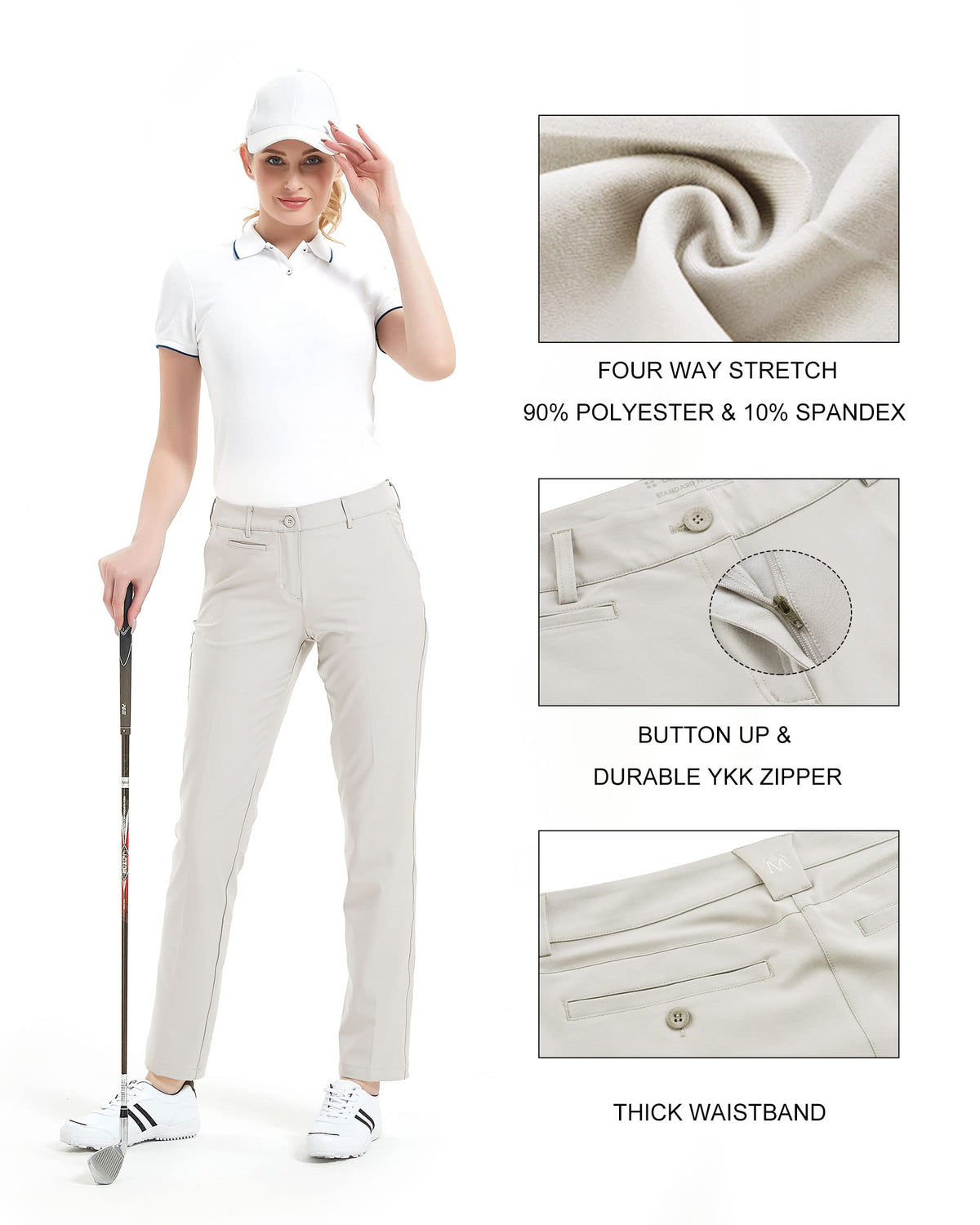Lesmart women's golf pants UPF50+ sun protection closeup for daytime wear.