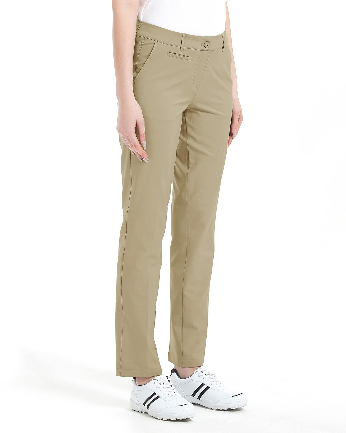 Lesmart women's golf pants pockets close-up highlighting spacious side and back pockets.