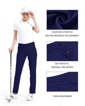 Lesmart women's golf pants flat-front zipper detail with straight-leg silhouette for movement.