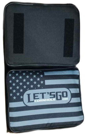 LETS GO CORNHOLE ZUCUSHY 3-inch foam detail showing thick padding