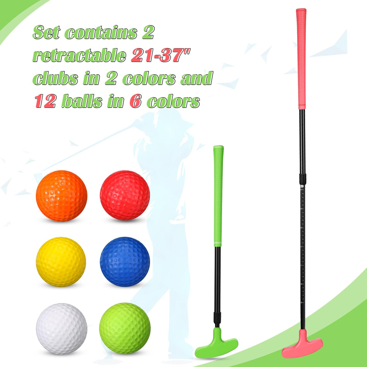 Leyndo adjustable-length putter extends from 53 to 93 cm for personalized fit.