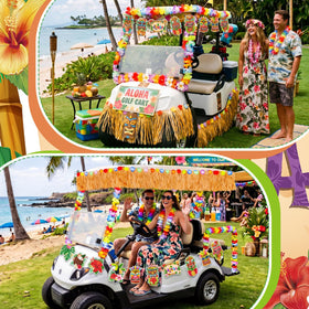 Leyndo flamingo stickers brighten the cart for eye catching parade moments