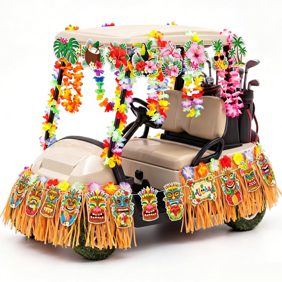 Leyndo tiki coconut stickers add tropical flair for easy luau decorating on golf carts