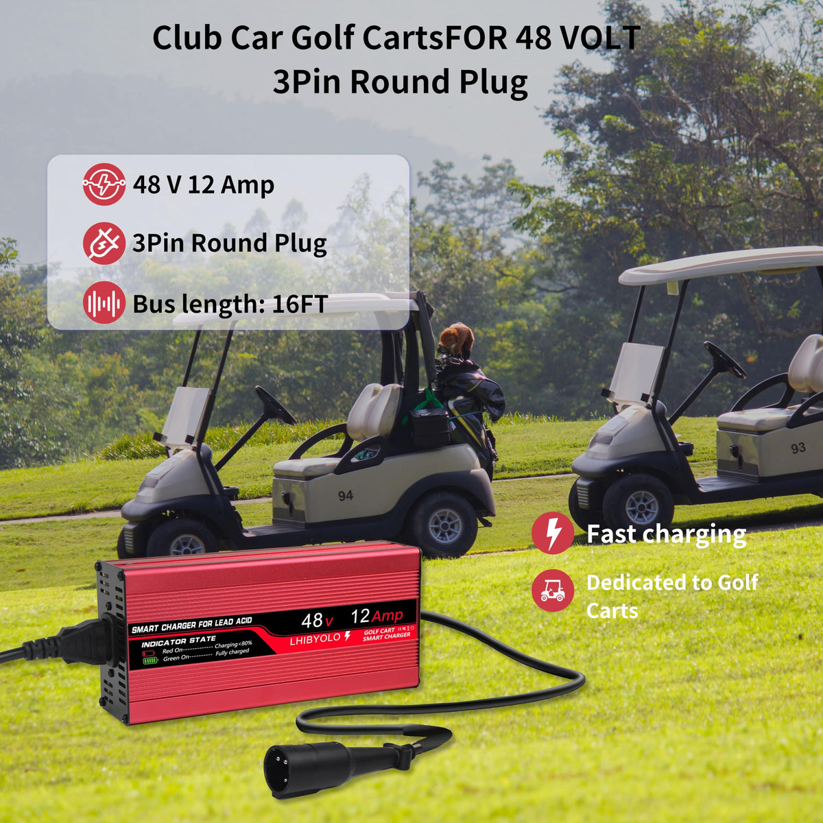 LHIBYOLO 12A charger for Club Car DS/Precedent with safe, dependable charging.
