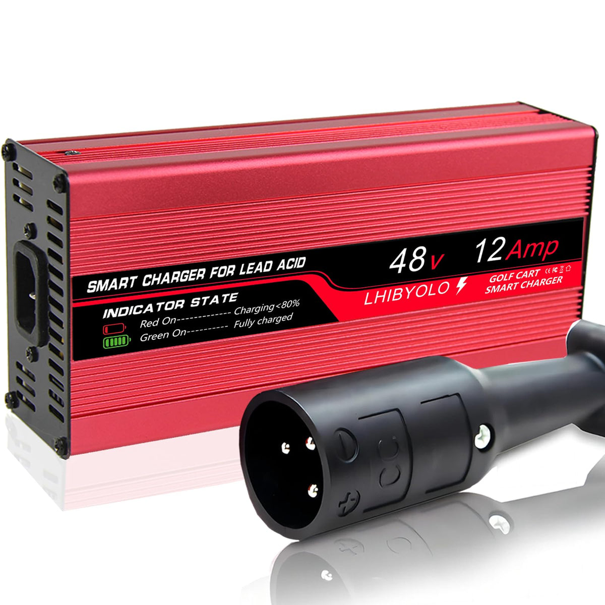 LHIBYOLO 48V golf cart charger with round 3-pin plug provides reliable Club Car charging.