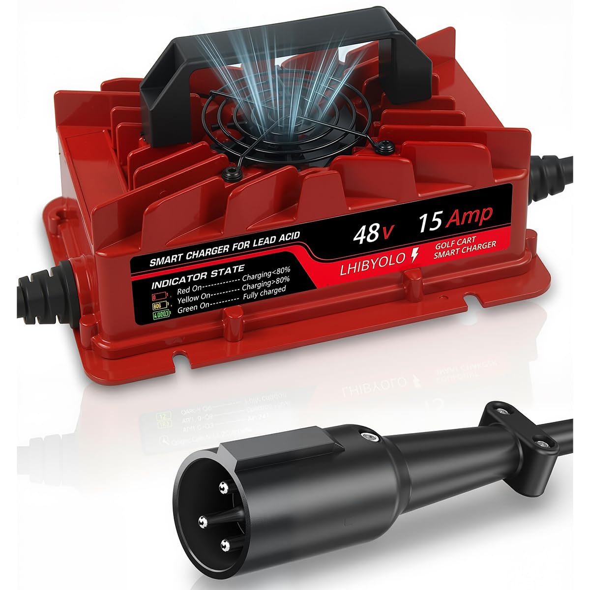 LHIBYOLO 48V golf charger plug connection enables safe, fast charging for carts.