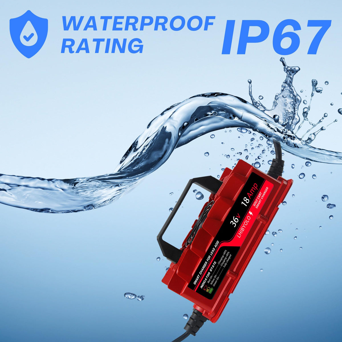 LHIBYOLO IP67 rating badge indicating waterproof and dustproof durability.