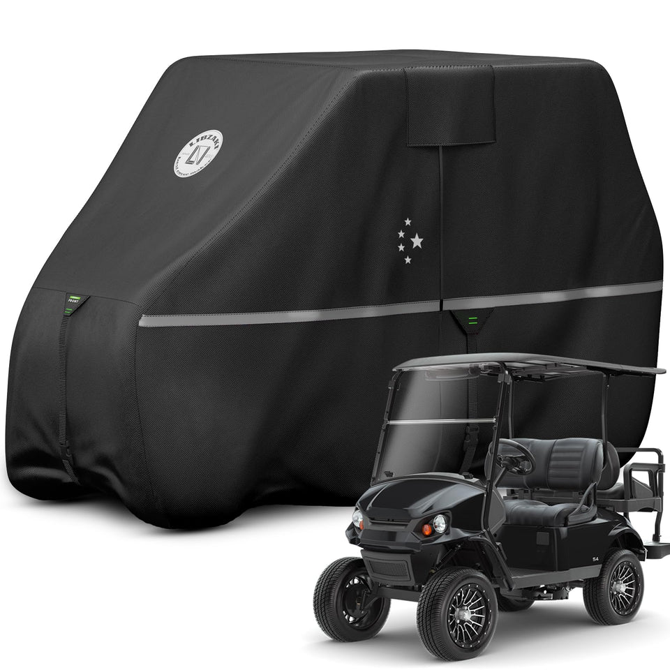 LI LIBZAKI golf cart cover front view with all-weather protection for EZGO or Club Car.