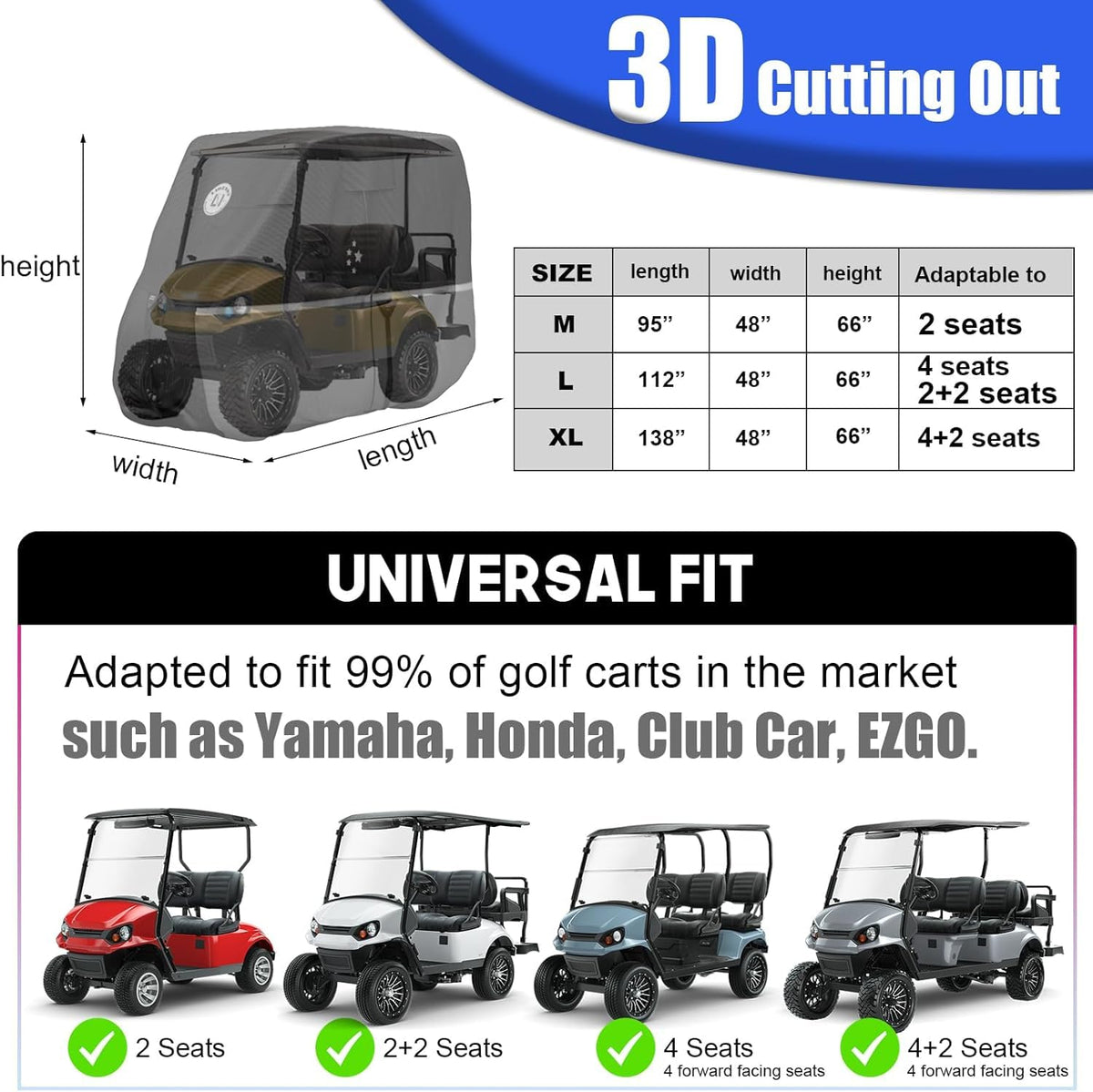 LI LIBZAKI golf cart cover rear view showing reflective strips for night visibility