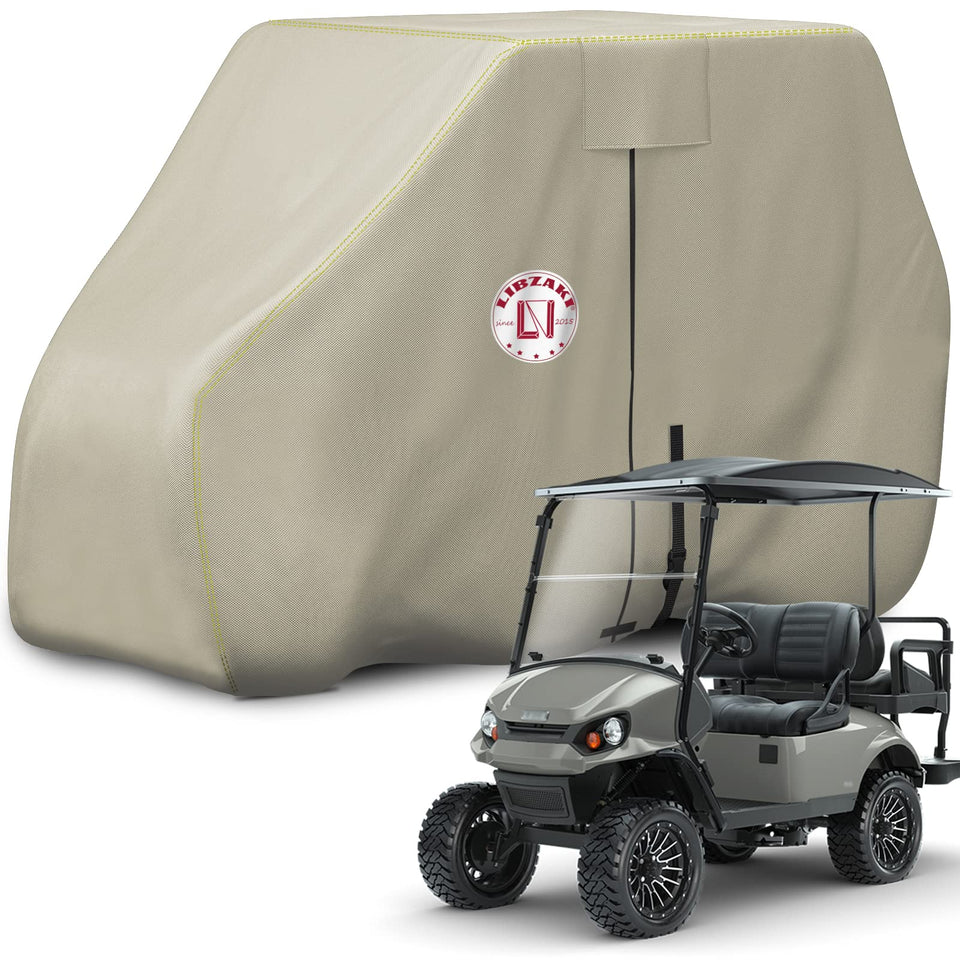 LI LIBZAKI waterproof golf cart cover, front view, universal fit.