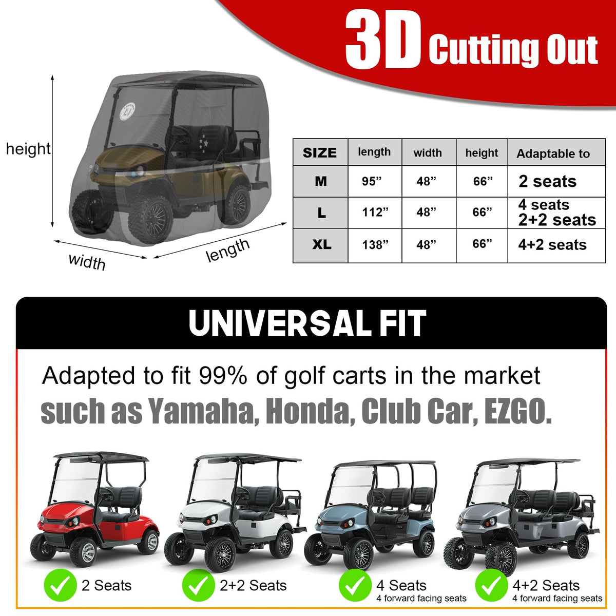 LI LIBZAKI golf cart cover side view highlights durable 600D fabric.