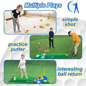 Liberry putting mat provides a dedicated surface for consistent aim.