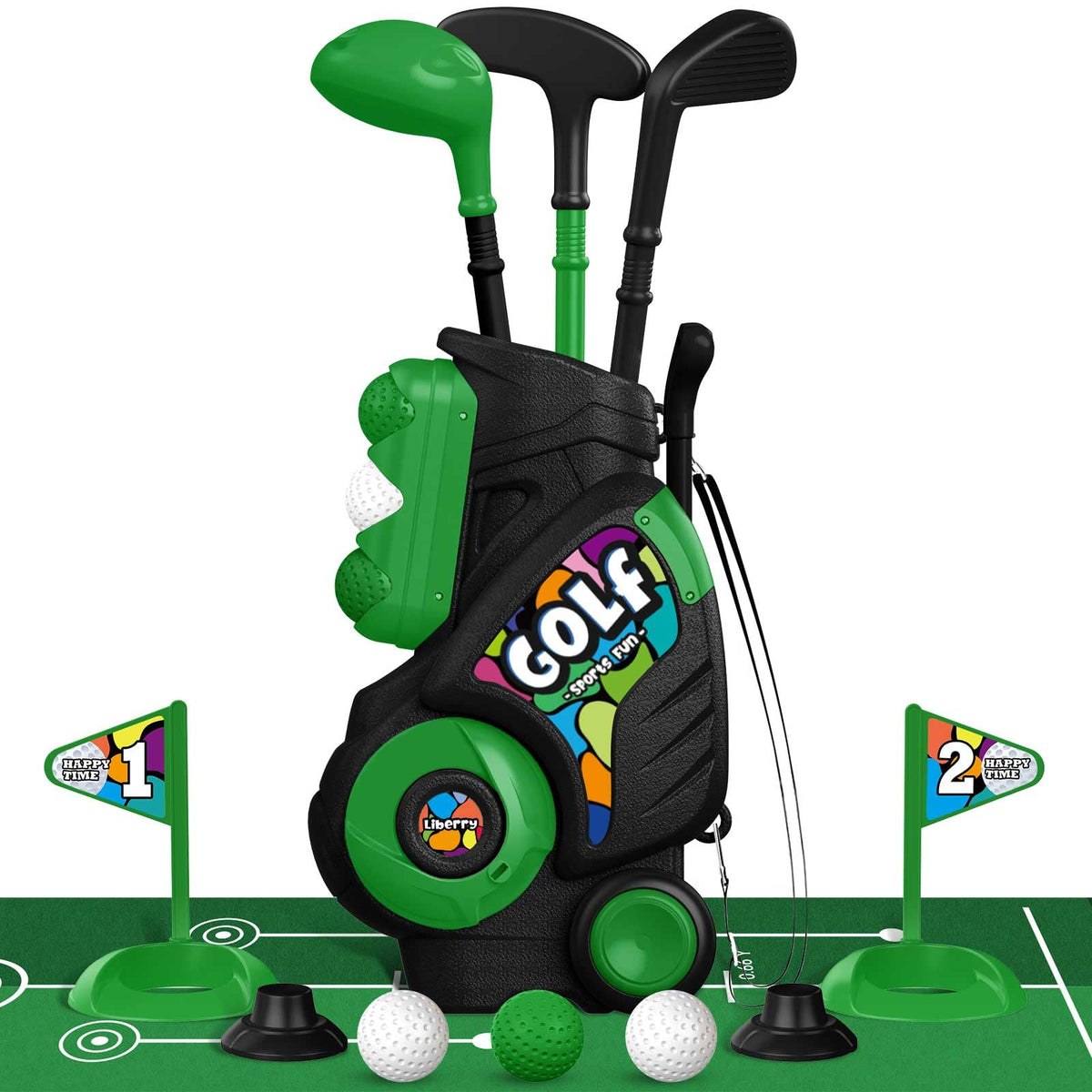 Liberry toddler golf cart with retractable handle for easy indoor or outdoor transport.